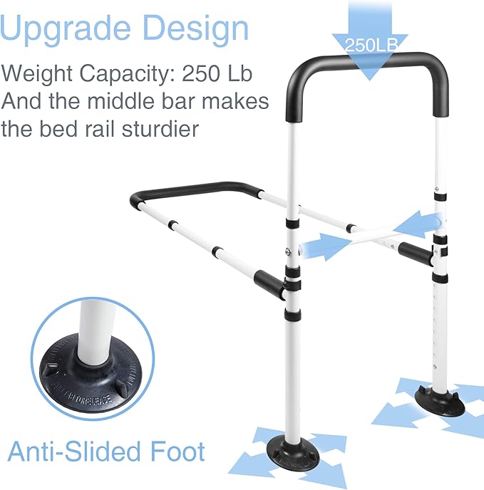 Bed Assist Rails Adjustable, Safety Bed Handle with Leg, Fall Prevention Hand Guard Grab Bar Bed Cane, Bed Rails for Elderly, Adults, Senior, Handicap, Disabled, Fit King, Queen, Full, Twin