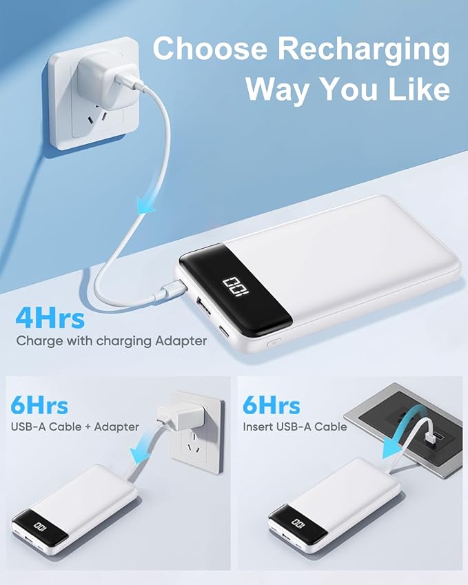 Portable Charger with Built-in Cables 10000mAh Power Bank with Cords, Slim Fast Charging Battery Pack, Travel Essential Portable Charger for iPhone 17/16/15/14/13 Series, Samsung Google Pixel iPad