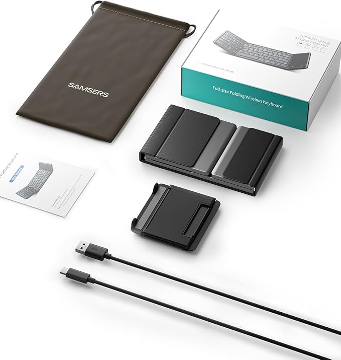 Samsers Foldable Bluetooth Keyboard with Touchpad, Full-Size Wireless Folding Key Board with PU Leather, Portable Travel for iOS Android Windows Mac OS, Support 3 Devices (BT5.1 x 3)