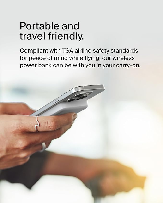 Belkin Portable Charger, Wireless Power Bank 15W 5000 mAh w/ Qi2 - MagSafe Charger w/Built-in Pop-up Kickstand - Compatible w/iPhone 16, 15, 14, 13, Plus, Pro, Max, Google Pixel 10, etc. - White