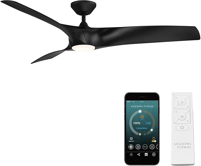 Zephyr Smart Indoor and Outdoor 3-Blade Ceiling Fan 62in Matte Black with Adjustable CCT 2700K-3000K-4000K-5000K LED Light Kit and Remote Control works with Alexa, and iOS or Android App