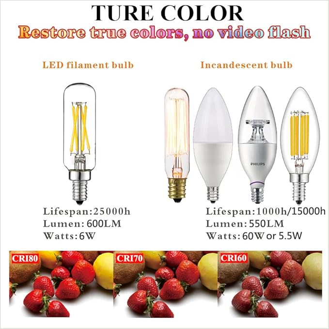 LiteHistory E12 led Bulb 6W Equivalent E12 Candelabra Bulb 60 watt Neutral White 4000K AC120V 600LM Dimmable T6 T25 for Chandeliers,Ceiling Fan and Wall sconces Pack of 6
