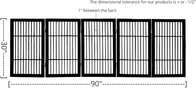 Pet Dog Gate Strong and Durable Freestanding Folding Acacia Hardwood Portable Wooden Fence Indoors or Outdoors by Urnporium (Black Pet Gate, 5 Panel 30" Tall)