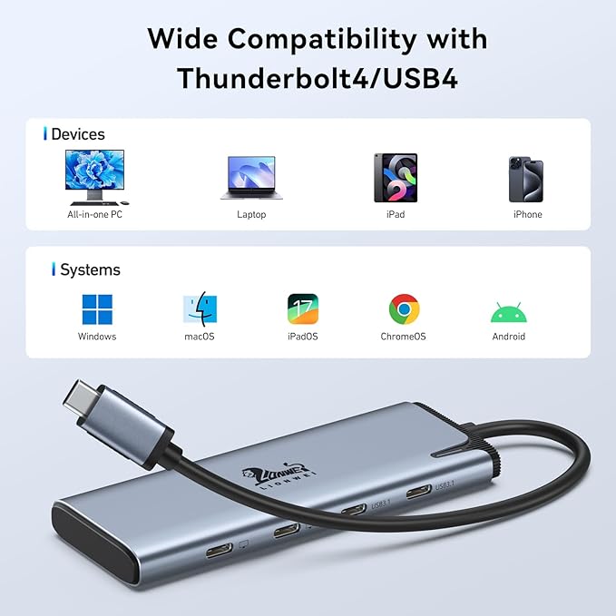 USBC to USBC Hub, LIONWEI USB C Splitter with Dual Type-C Video Output 4K@60Hz, 10Gbps Data Transfer, 100W PD Charging, Dual Monitor Adapter Dongle for USB C Monitor, Windows, MacBook Pro/Air