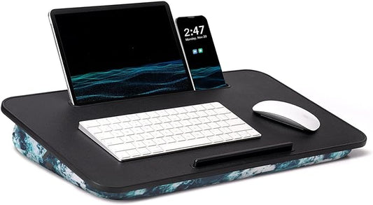 Lap Desk - Portable Laptop Stand & Stand, Fits Up to 17.3 in, Washable Cushion, Built-in Phone Holder & Mouse Pad - Gaming, Eating, Writing, Working on Bed, Couch,Floor - Large, Blue Wave（L.DOCTOR）