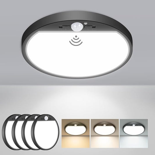 slochi 4Pack Motion Sensor Light Indoor Wired PIR, 3000K/4000K/6500K Closet Lights Motion Sensored, 15W 1500LM 7 in, Timer, Motion Activated Flush Mount Ceiling Light for Hallway Wall Pantry, Black