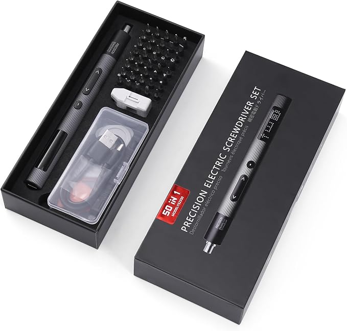 ORIA Electric Screwdriver Set, 50 in 1 Precision Screwdriver Set, Rechargeable Power Repair Tool Kit with 40 Bits, Power Display, 3 Adjustable Torque, LED Lights, Magnetizer for Phone Camera Watch