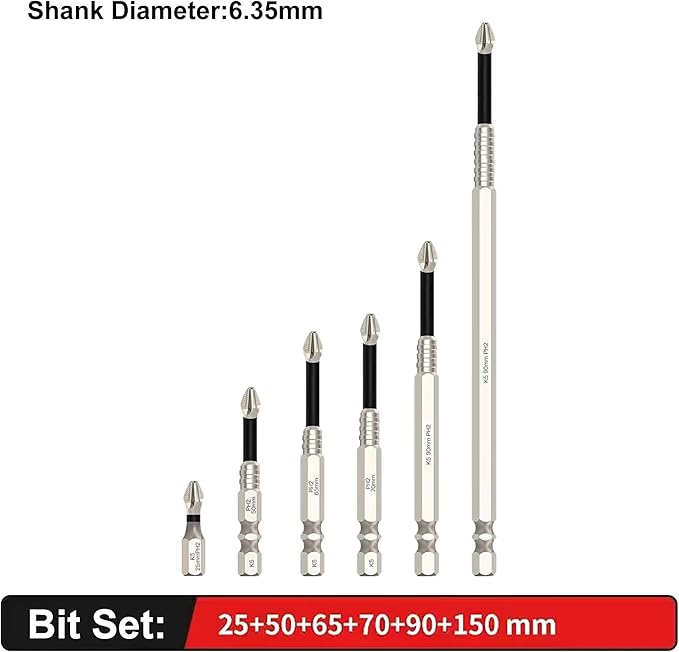 HUHAO 6Pcs High Magnetic Screwdriver Drill Bit Set, K5 Impact-Resistant and Nonslip Bit, Anti Slip Screwdriver Bits for Dry Wall, Sheetrock, Electric Drills - High Magnetic Strength & High Hardnes