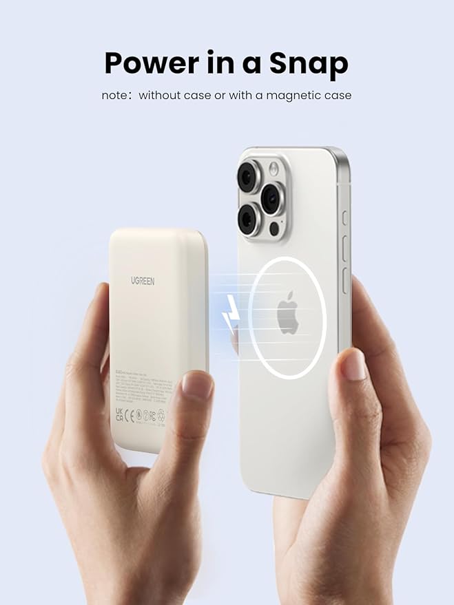UGREEN Magnetic Power Bank,10,000mAh Wireless Portable Charger, PD 20W Fast Charging Battery Pack with USB-C for Magsafe, iPhone 16/16 Pro/15/15 Plus/15 Pro/15 Pro Max, iPhone14/13/12 Series