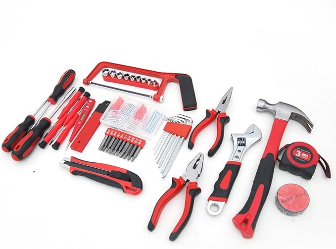 Household Tools Kit Essential Home Repair Set with Plastic Toolbox Ideal for College Students, Home Use & More