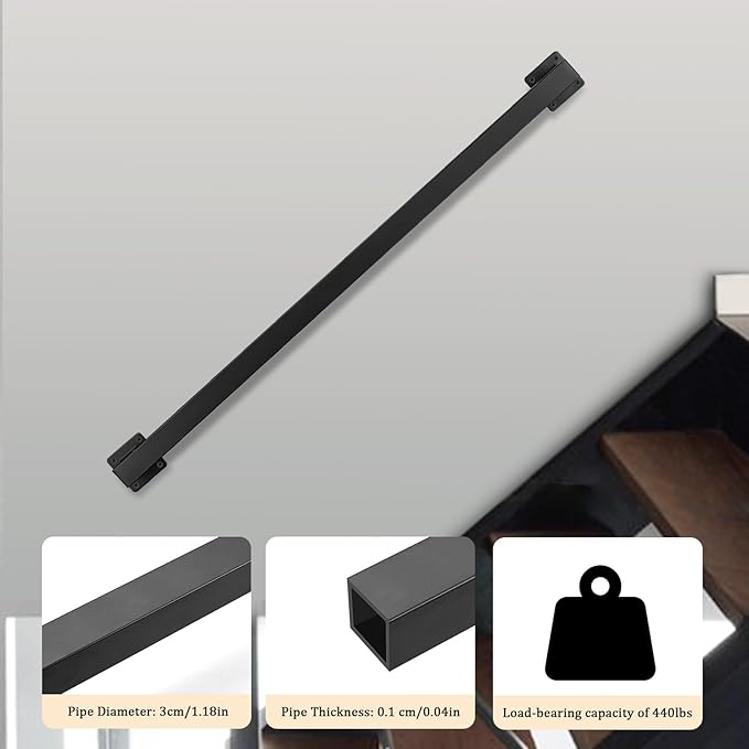 Stair Railing Metal Hand Rails for Indoor Stairs Wall Mount Staircase Handrails 1.25" Pipe Stair Handrail for Steps Black Iron Stairway Railing for Outdoor & Indoor Stairs -48inch