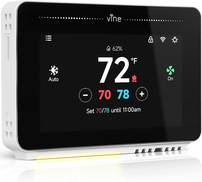 Vine Smart Thermostat for House with Nightlight, 4.3 Inches WiFi Thermostats for Home Work with Alexa and Google Assistant, 7day x 8period Programmable, C-Wire Required