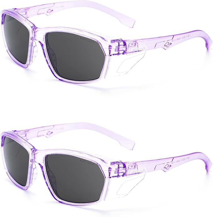 ProtectX Stylish Anti-Fog & Scratch-Resistant Safety Glasses With Readers, UV Protection Goggles, Anti-Impact Lightweight Glasses for Men＆Women Lilac Tinted Smoke - 2 Pack