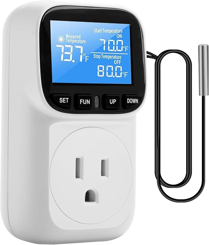 Diymore Plug in Digital Thermostat Temperature Controller,1800W,120V / 15A,-104℉~210℉, Heating Cooling Mode Solar Controller Incubator Thermometer Reptile Greenhouse Thermostat Pool Thermometer