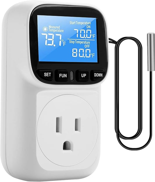 Diymore Plug in Digital Thermostat Temperature Controller,1800W,120V / 15A,-104℉~210℉, Heating Cooling Mode Solar Controller Incubator Thermometer Reptile Greenhouse Thermostat Pool Thermometer