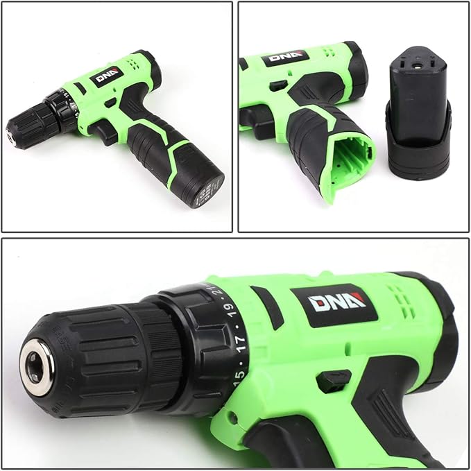 DNA MOTORING 27pcs 12V 1300mAh Cordless Drill Set, Drill Driver Home Tool Kits Combination Tool Set, Tool Kit with Drill For Home, DIY, Maintenance, Green, TOOLS-00018