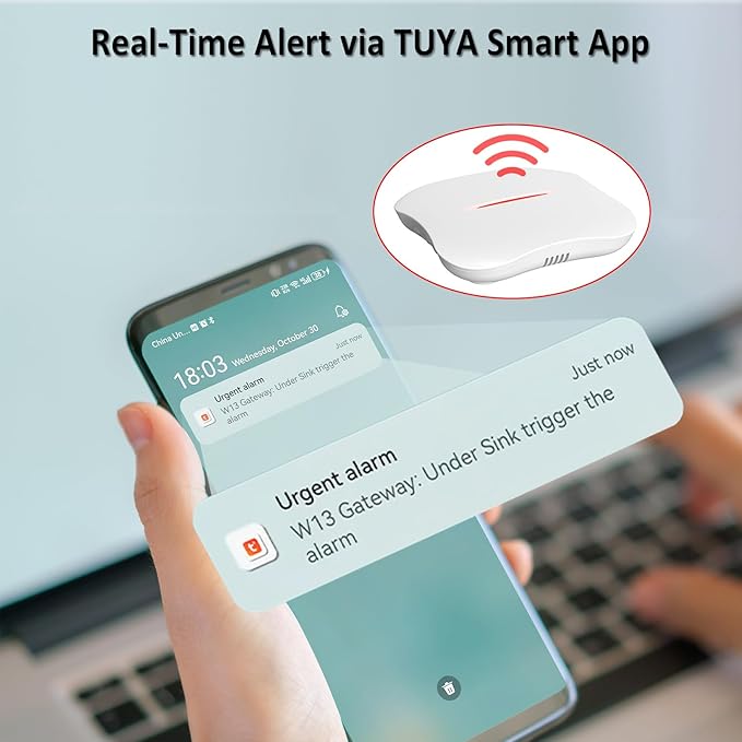 WiFi Water Leak Detector for Home with App Notification, 1 Gateway + 6 WD61 Sensor, 120dB Water Flood/Drip Alarm for Basement/Kitchen/Bathroom/Toilet/Laundry Room, Sink/Drain/Pipe/Faucet Leakage Alert