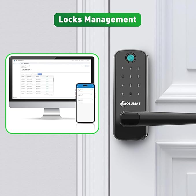 Smart Door Lock with Handle: Olumat Keyless Entry Door Lock with WiFi Gateway - Smart Locks for Front Door with Keypad - Fingerprint Lock