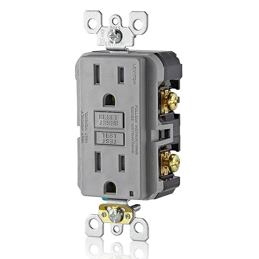 Leviton GFCI Outlet, 15 Amp, Self Test, Tamper-Resistant with LED Indicator Light, Protection from Electric Shock and Electrocution, GFTR1-GY, Gray