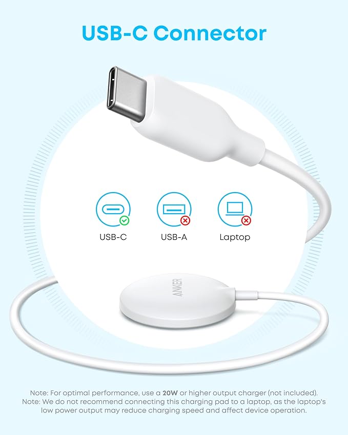 Anker Zolo Magnetic Wireless Charger, Qi2 Certified 15W MagSafe-Compatible Wireless Charging Pad, for iPhone 16/15/14/13 Series, AirPods, and More (Adapter Not Included) (White, 1 Pack)