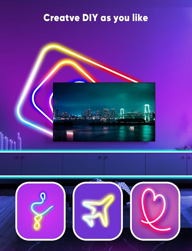 KIKO 32.8ft Rope Lights, 10m Led Strip Lights Remote APP Control,IP67 Outdoor Neon Lights Music Sync Led Rope Lights DIY Mode Neon Flex Strip Lights for Bedroom Indoors Outdoors Decor