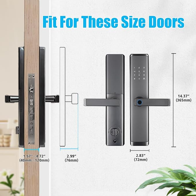 Keyless Entry Smart Lock with Handle, WiFi Door Lock with Tuya APP Control, Door Locks with Keypads, Anti-Peeping Password, Auto Lock & One Touch Unlock