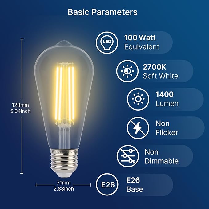 FLSNT Dusk to Dawn Outdoor Sensor ST19 LED Light Bulb, 8W (100W Eqv.), 1400LM,Vintage Filament E26 Base, Auto On/Off Photocell Automatic for Energy-Efficient Outdoor Lighting, 2700K Soft White, 4 Pack