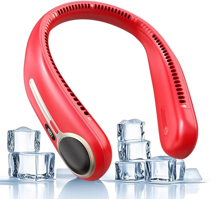 Portable Neck Fan,Hands Free Personal Wearable Bladeless Fan,6000mAh USB Rechargeable,360° Cooling,LED Display,4-Speeds,Birthday Gifts for Men Women Dad Mom,Outdoor Indoor Travel Camping (Red)