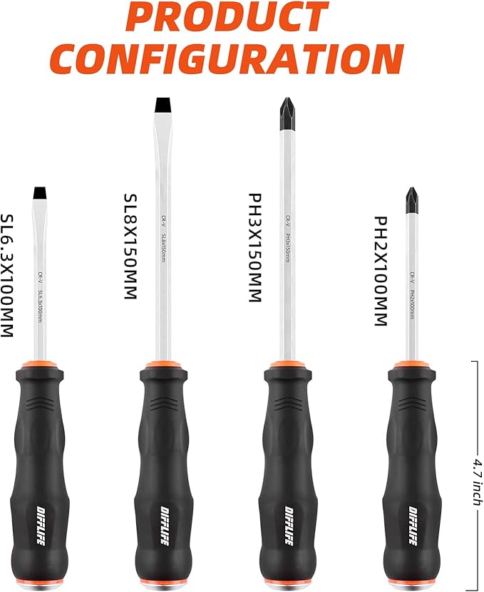 Screwdriver Sets Screwdriver Kit 4-Piece, Professional Cushion Grip Insulated Magnetic Tip Electrician Screwdriver Kits (4-Piece)…