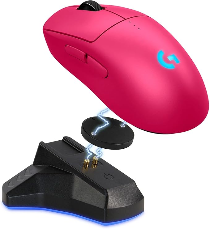 Logitech PRO 2 Lightspeed Wireless Gaming Mouse, Pink | Hero 2 Sensor, 44k DPI, 8 Programmable Buttons, LIGHTFORCE Switches, RGB Lighting, Lightweight, PC/Mac | with Signature Series Charging Dock
