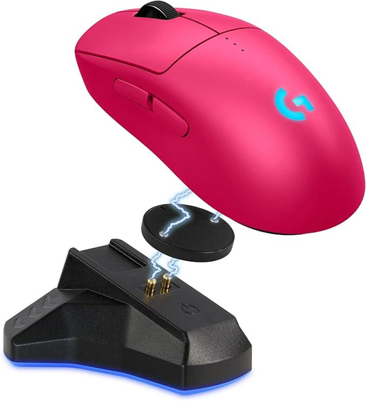 Logitech PRO 2 Lightspeed Wireless Gaming Mouse, Pink | Hero 2 Sensor, 44k DPI, 8 Programmable Buttons, LIGHTFORCE Switches, RGB Lighting, Lightweight, PC/Mac | with Signature Series Charging Dock