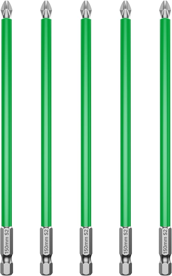 HUHAO 5Pcs High Magnetic Screwdriver Bit Set,S2 Alloy Steel Anti-Slip Drill Bit,1/4 Inch Hex Shank,Phillips Impact Screwdriver Bits Sets Waterproof Impact Batch Head for Electric Hand Tool,150mm