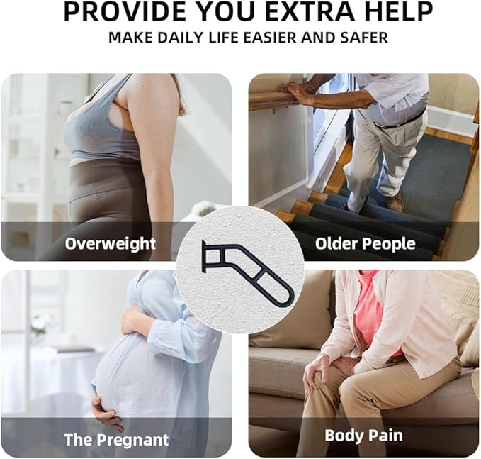 U-Shaped Hand Railings for 1-3 Steps, Wall Mounted Stair Railing with 2 Anti-Skid Crossbar for Kids, Elderly, Pregnant Women, Disabled, Stair Handrails for Outdoor Steps (White U-Shaped 1 Pack)