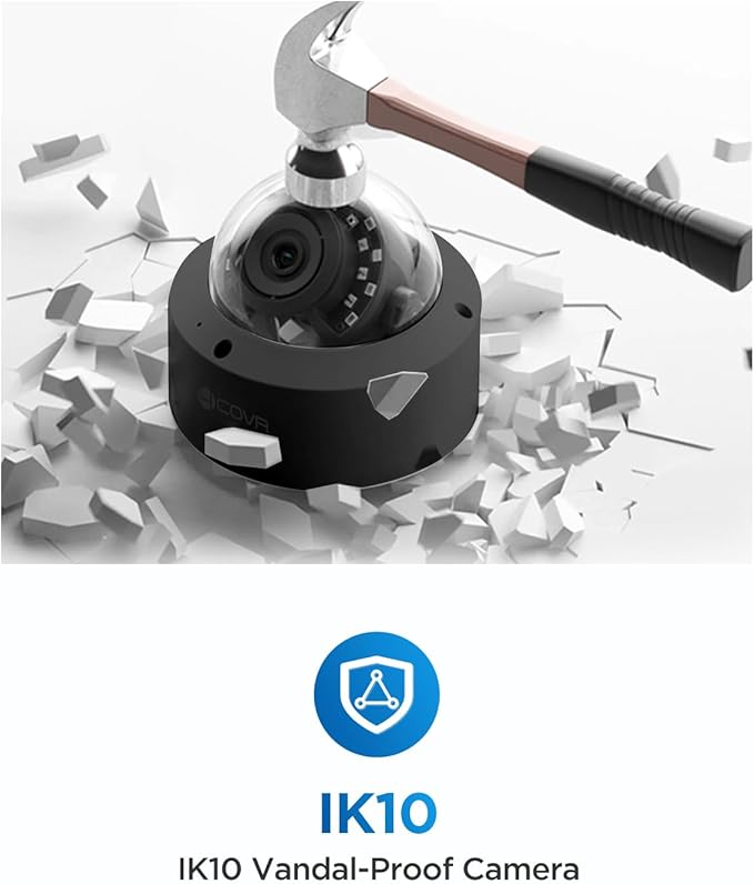 4COVR 4K Security Camera System, 8X 8MP IK10 Vandal-Proof IP67 Dome PoE IP Camera with Audio, 8CH NVR 2TB HDD, AI Human Vehicle Detection & IR Night Vision, 24/7 Home Outdoor Recording, LY54AB8M0808