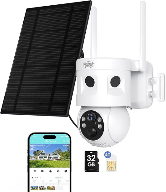 4G LTE Cellular Security Camera 180°Automatic Intrusion Detection and 360°Panoramic View Home and Outdoor Security Camera with Solar Panel, 2K Video with no-Glow Illumination at Night