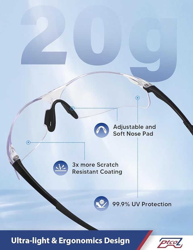 Safety Glasses 12 Pack Clear: ANSI Z87.1 Certified Anti-Scratch Polycarbonate Lens UV Protection for Construction & Cycling, Woodworking & Lab Lightweight Sofety Nose Pad Unisex