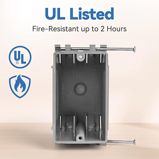 Single Gang Electrical Box New Work, 22 Cu.in, UL Listed, 6 Pack