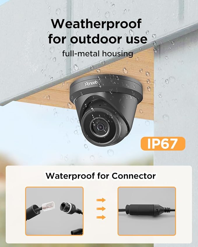 8 Channel Security Camera System PoE, 8X Wired IP Dome Turret PoE Camera for Indoor Outdoor, Remote Playback 24/7 Recording, Human Detection, Built-in Mic, 4K 8CH NVR 2TB HDD, PD93A30808-5M