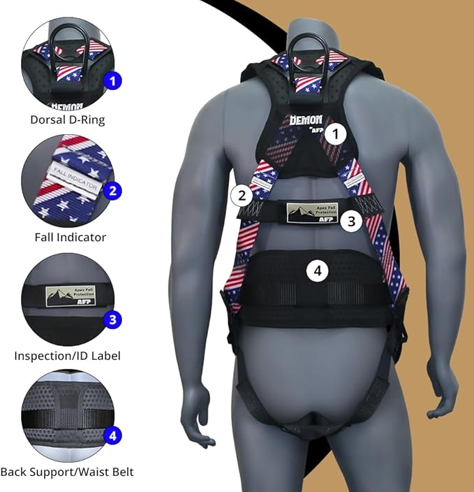 AFP Demon Fall Protection Comfortable Safety Harness (OSHA/ANSI PPE), Harness for Men Construction, Safety Harness Fall Protection Kit