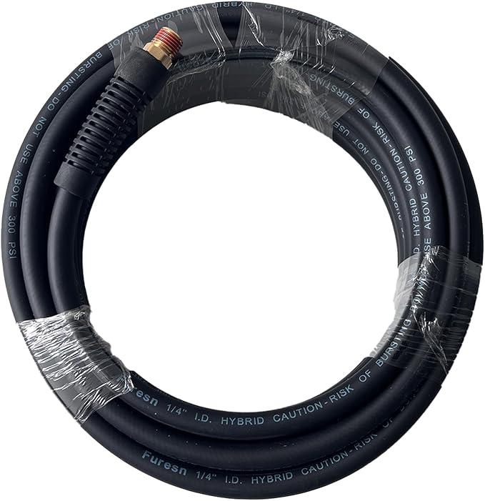 Air Hose 1/4 in x 30 ft, Hybrid Air Compressor Hose Kit with 1/4 in NPT Male Threads, 13 Piece Air Tool & Air Compressor Accessories Kit, Bend Restrictors, 300 PSI (Black, 30FT-13 Pieces)