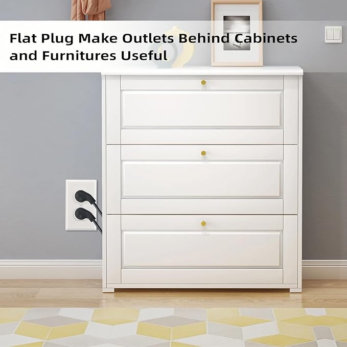 EP 25 Ft Flat Plug Extension Cord, 16 AWG 3 Prong Grounded Black Low Profile Extension Cable for Indoor, UL Listed