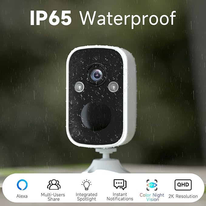 Rraycom 2Pack Security Cameras Wireless Outdoor, 2K Battery WiFi Surveillance Indoor Home Camera with AI Motion Detection Spotlight Siren Alarm, Color Night Vision, 2-Way Talk, Waterproof, Cloud/SD