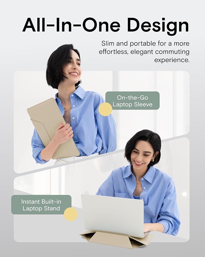 MOFT Laptop Carry Sleeve, 2-in-1 Laptop Bag & Stand for 14" MacBook Air/Pro & Dell/HP/Lenovo/Asus, Stylish Slim Computer Sleeve Bag with Expandable Storage for Computer Accessories, Beach White