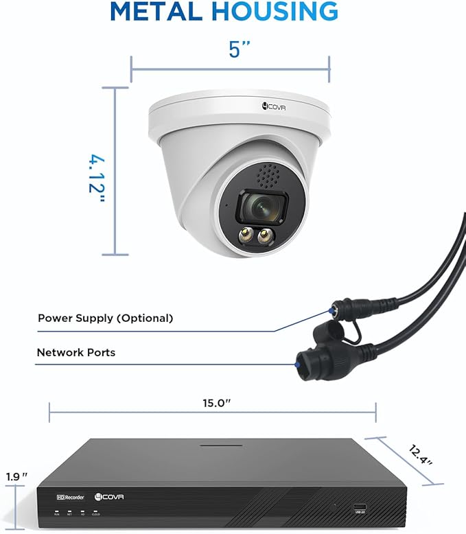 4COVR 12MP Security Camera System 16 Channel for Business, 12X 12MP Wired PoE IP Dome Cameras IP67, 2-Way Audio, Person Vehicle Detection & Smart Color Night Vision, UltraHD NVR 4TB HDD, LY97KAAM1612