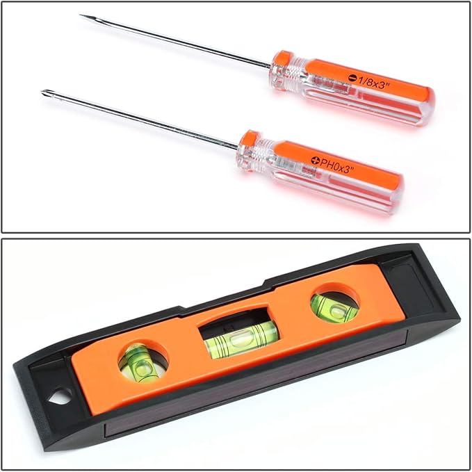 DNA MOTORING 16pcs Mechanic Home Repair Tool Set, Includes Pliers, Wrench, Hex Key, Screwdriver, Spirit Level,Tape Measurer, Mechanic repair set, w/Carrying Case, Orange/Black, TOOLS-00030