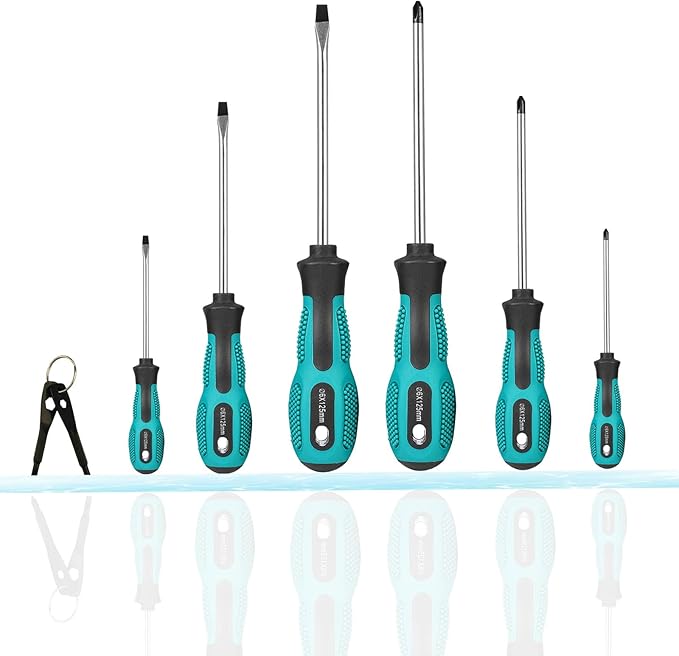 Magnetic Screwdriver Sets 6 PCS, Screwdriver Set with Bag,Flat Head Phillips Screwdriver, Non-Slip Cushion Grip for Repair Home Improvement,Green & Black