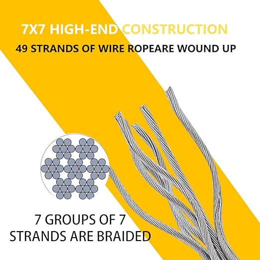 500FT 1/8" T316 Stainless Steel Cable with Cutter, 7x7 Strands Aircraft Wire Rope for Deck Railing, Stair Handrail, Porch Fence, High Strength for Indoor and Outdoor Use