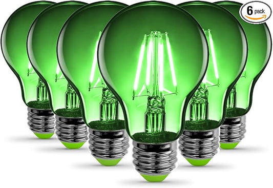 Feit Electric A19/TG/LED/6 25W Equivalent Dimmable Clear Glass Filament Colored LED Light Bulbs, Green, 6-Pack, 2.4" D x 4" H