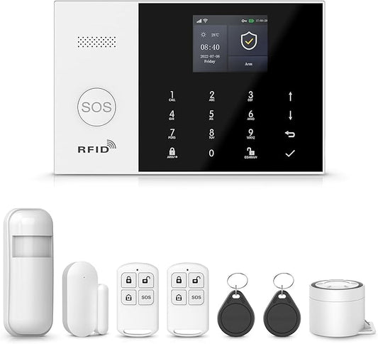 8 Pieces Smart Home Alarm System,Wireless Door Alarm Sensors,Motion Detector,Remote,4G SMS/Call and Phone App Real-Time Alerts,Compatible with Alexa/Google for House,Villa,Apartment Safety