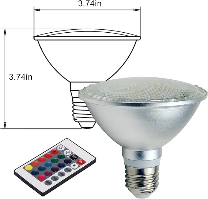 2Pack PAR30S LED Light Bulb, 30W RGB+Warm White LED Flood Light Indoor/Outdoor, Dimmable Color Changing Spotlight with Remote Control, Lawn Lamp for Home Courtyard Christmas Party Decoration